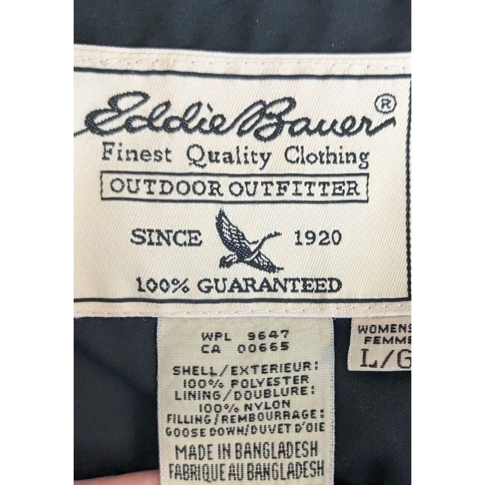 Vintage Eddie Bauer Jacket Womens L Goose Down Filled Puffer Coat Black Outdoor - Picture 7 of 7